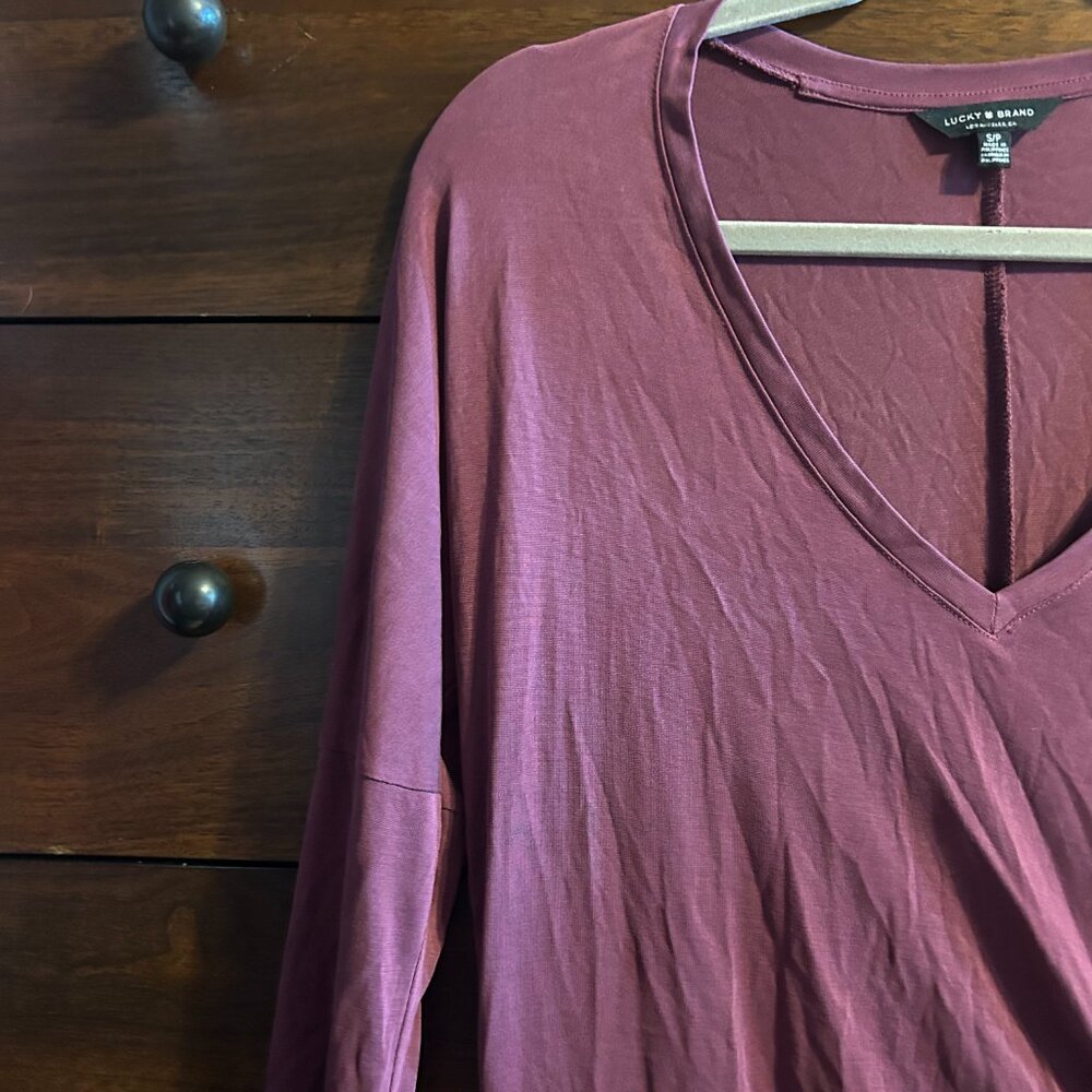 Lucky Brand Burgundy V-Neck Side Tie Midi Dress - Size S - Picture 3 of 9